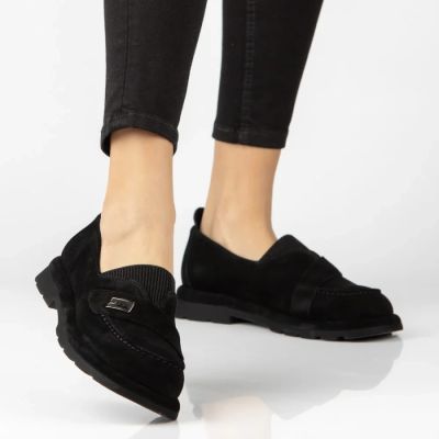 8. Damen-Ledermokassins mit Gummiband, schwarz, Filippo DP7947