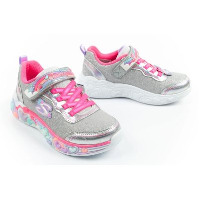9. Skechers S Lights LED Kinderschuhe mit Klettverschluss für Mädchen, Grau