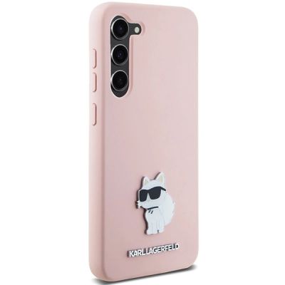 4. Karl Lagerfeld Choupette Metal Pin-Hülle aus Silikon für Samsung Galaxy S23+ – Rosa