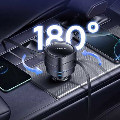 7. Baseus Enjoyment Max 60W Autoladegerät mit zwei einziehbaren USB-C-Kabeln – Schwarz