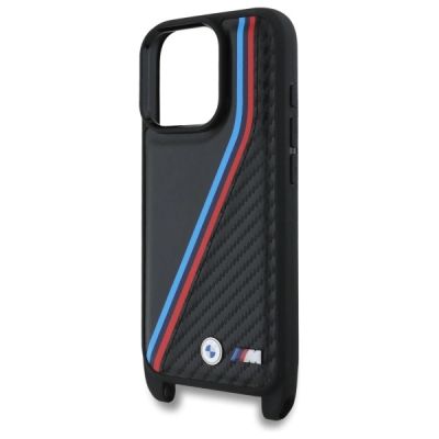 5. BMW M Edition Carbon Tricolor Lines & Strap Case für iPhone 16 Pro - Schwarz