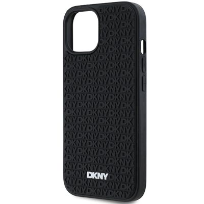 6. DKNY 3D Rubber Repeat Pattern Hülle für iPhone 15 / 14 / 13 – Schwarz