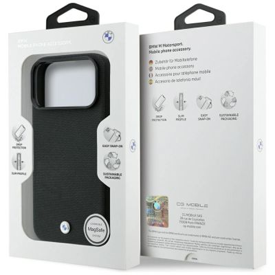 8. BMW Kevlar-Metall-Logo-MagSafe-Hülle für iPhone 18 Pro / 17 Pro – Schwarz