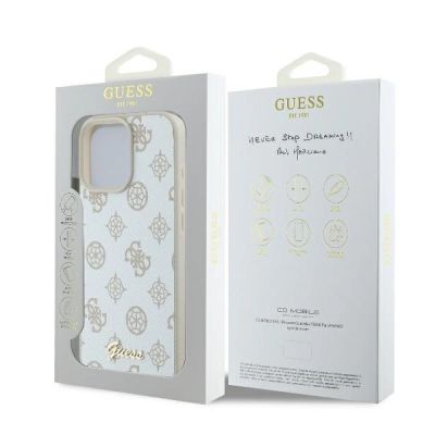 8. Guess MagSafe Hülle mit Pfingstrosen-Schriftzug für iPhone 16 Pro – Weiß