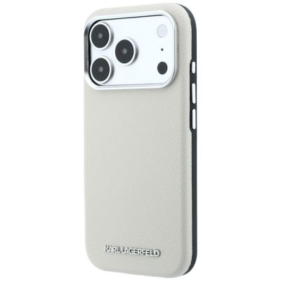 2. Karl Lagerfeld MagSafe-Hülle mit genarbtem, länglichem Logo für iPhone 17 Pro Max / 18 Pro Max – Beige