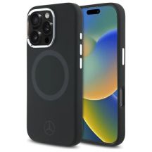 Mercedes Silikon Tonal Logo MagSafe Hülle für iPhone 16 Pro Max – Schwarz