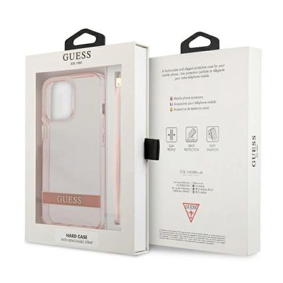 8. Guess Transparente Schutzhülle mit Riemen für iPhone 13 Pro Max – Pink