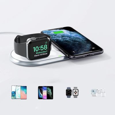 3. Choetech Qi 2in1 kabelloses Ladegerät für Smartphones / Apple Watch mit Standfuß (MFI) USB Typ C weiß (T317)