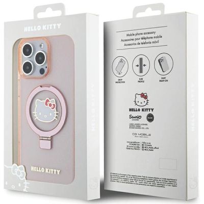 8. Hello Kitty Ringständer Glitzer Electrop Logo MagSafe Hülle für iPhone 15 Pro Max – Pink