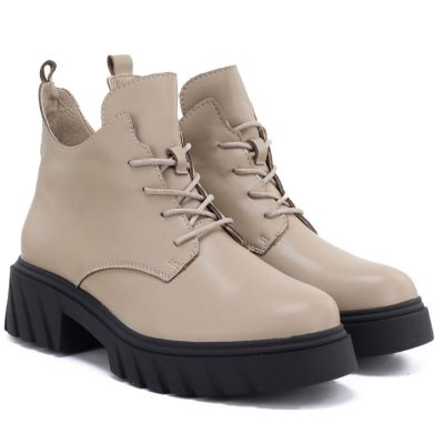 4. Beigefarbene Damen-Ankle-Boots aus Leder mit Plateau, Modell M.Daszyński SFY2502-11ac