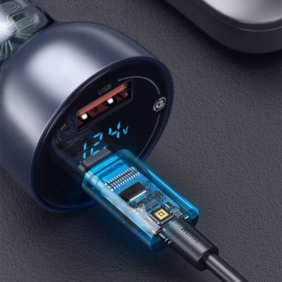 17. Baseus Auto-Ladegerät USB / USB Typ C 65 W 5 A SCP Quick Charge 4.0+ Power Delivery 3.0 LCD Bildschirm grau (CCKX-C0G)