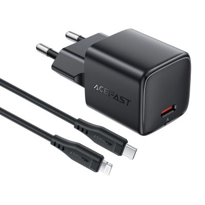 13. Acefast A118 30W GaN USB-C Wandladegerät mit 1,2 m USB-C-auf- Lightning Kabel – Schwarz
