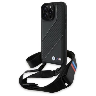 BMW M Edition Carbon Stripe & Strap Hülle für iPhone 16 Pro Max – Schwarz