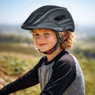 12. Wozinsky Kinder-Integralhelm mit USB-Rücklicht, Größe S – Grau