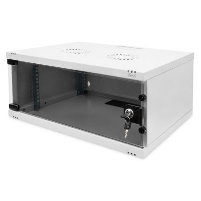 11. 19-Zoll-4HE-Wandnetzwerkschrank, SOHO 241 x 540 x 400 mm, Glastür, grau, unmontiert, 60 kg