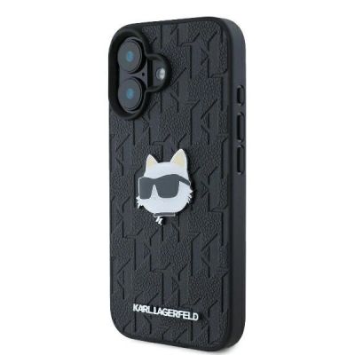 2. Karl Lagerfeld Monogram Choupette Head Pin Hülle für iPhone 16 – Schwarz