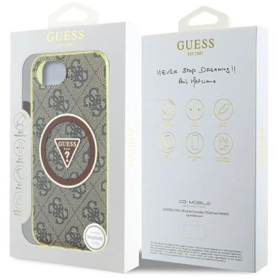 8. Guess IML Metal Glitter 4G Circle Triangle MagSafe Hülle für iPhone 16e - Braun