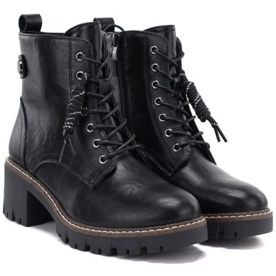 4. Damen-Lederstiefeletten mit Blockabsatz, schwarz, M.Daszyński OL77-3