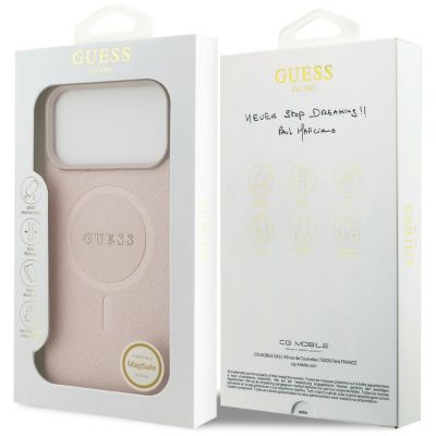 8. Guess Saffiano Classic Logo MagSafe Hülle für iPhone 18 Pro Max / iPhone 17 Pro Max – Pink