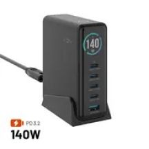 Fixed GaN 140 Ladegerät, 1× USB-A, 4× USB-C, 5 A (FIXCG140D-4C1A-BK)