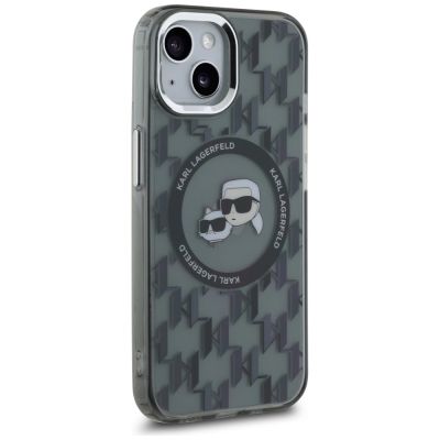 4. Karl Lagerfeld IML Monogram Karl & Choupette Head MagSafe Hülle für iPhone 15 Plus – Schwarz