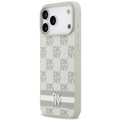 9. DKNY Schutzhülle mit Karomuster und Streifen für iPhone 17 Pro Max – Beige