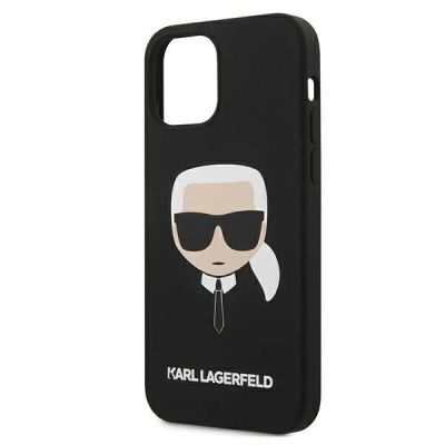 7. Karl Lagerfeld Silikonhülle mit Karls Kopf für iPhone 12 mini – Schwarz