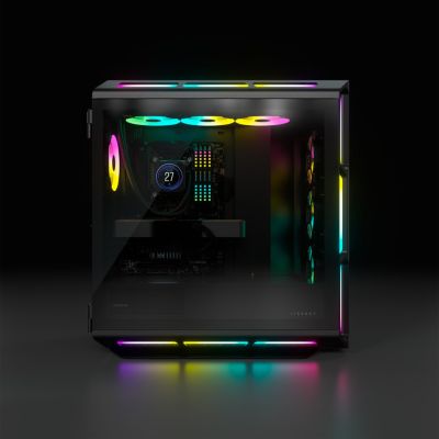 4. Corsair | Intelligentes Gehäuse mit gehärtetem Glas | iCUE 5000T RGB | Seitenteil aus Glas | Schwarz | Midi-Tower | Netzteil inklusive | ATX-Format