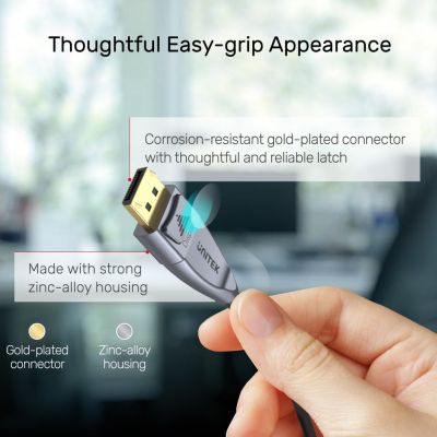 7. UNITEK C1617GY DisplayPort-Kabel 15 m Schwarz, Silber