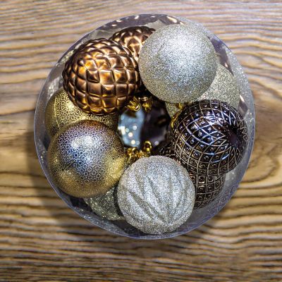 7. Dekorative Kunststoffkugeln, 6 cm, Set mit 35 Stück, bernsteinfarben