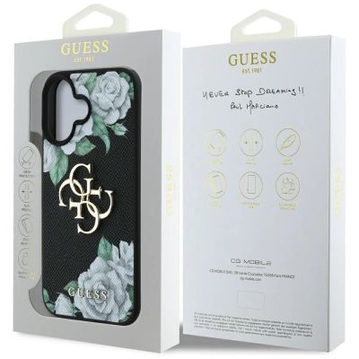 8. Guess Grained Roses Big 4G Logo Hülle für iPhone 16 - Schwarz