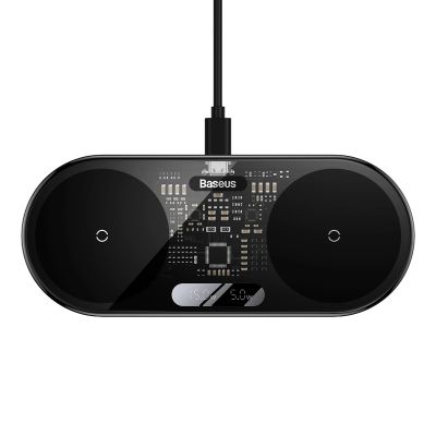 Baseus Digital LED Display Dual Wireless Ladegerät mit Digitalanzeige 20W schwarz (WXSX010101)