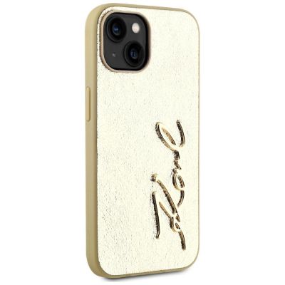 4. Karl Lagerfeld Wrinkled Metal Signature iPhone 15 Hülle - Gold