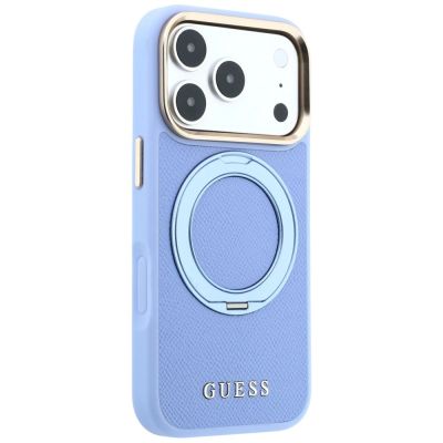 4. Guess Ring Stand 360 Grained Classic Logo MagSafe Hülle für iPhone 18 Pro / 17 Pro – hellblau