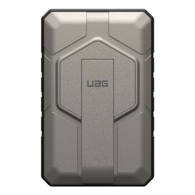 Powerbank UAG Rugged 10K – 10000 mAh mit Standfuß, kabelloses Laden mit 10 W, MagSafe-kompatibel, Kabel im Lieferumfang (black/titanium)