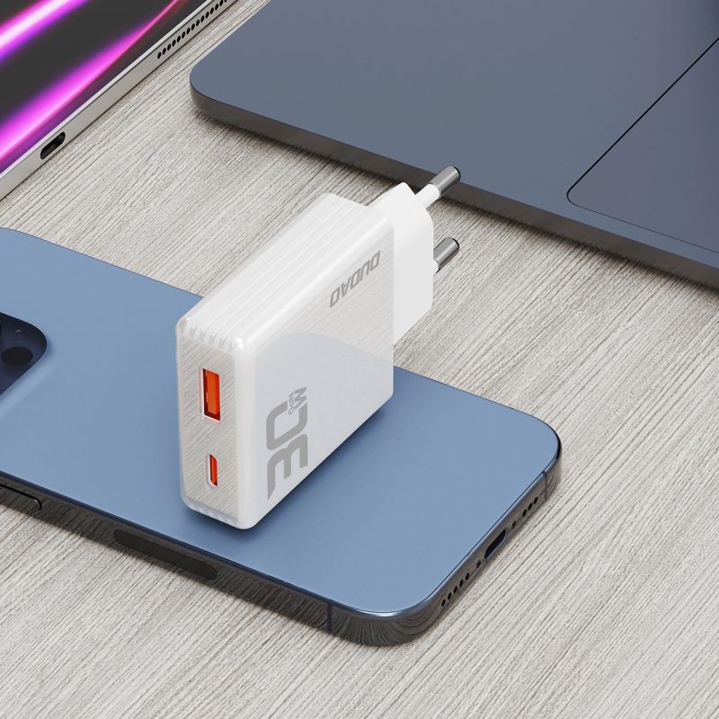 7. GaN Dudao A30EU 30W USB-A / USB-C Wandladegerät - Weiß