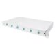 2. FO-Patchpanel mit Geräten, 19 Zoll, 1 HE, 6x LC DX, OM3, Anschlusskabel, Adapter, Einschubfächer, verschiebbar, grau