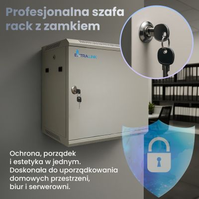 2. Extralink Rack-Schrank 9 HE 600 x 450 mm ASP Grau, Wandmontage, Tür aus massivem Blech