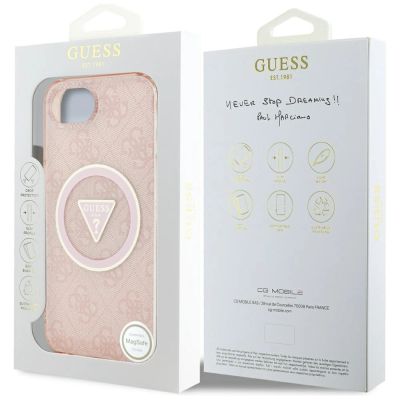 8. Guess IML Metal Glitter 4G Circle Triangle MagSafe Hülle für iPhone 16e - Pink