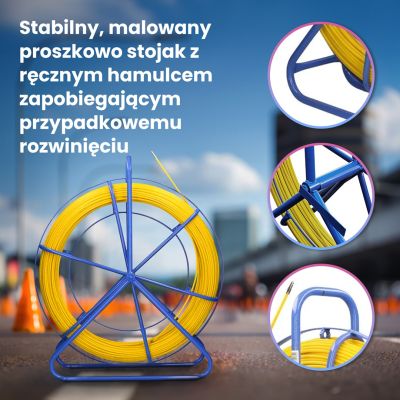 6. Glasfaserseil zum Kabelziehen 4,5 mm / 75 m (Fernbedienung / Stab) PE + Ständer