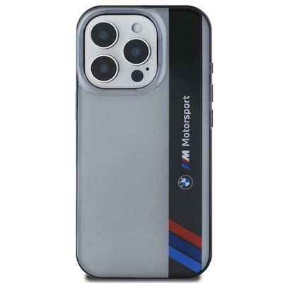 3. BMW Motosport IML Vertical Stripe Hülle für iPhone 16 Pro – grau
