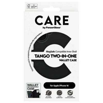 4. CARE by PanzerGlass Feature Tango 2in1 Wallet MagSafe Hülle für iPhone 16 - Schwarz