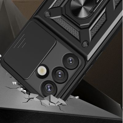 2. Hybrid Armor Camshield Case mit Ständer und Kameraabdeckung für Vivo Y39 5G / Y300i 5G - Schwarz
