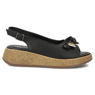 2. Damen-Keilsandalen aus Leder mit durchbrochenem Muster, schwarz, Filippo DS7582