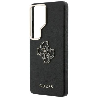 6. Guess Hülle mit genarbtem, großem 4G-Metalllogo für Samsung Galaxy S26 Ultra – Schwarz