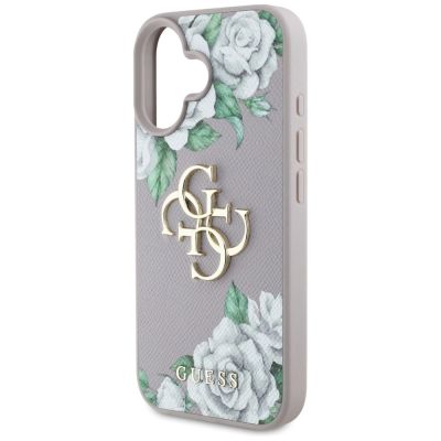 6. Guess Grained Roses Big 4G Logo iPhone 16 Hülle - Lila