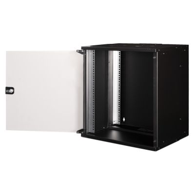 38. 19-Zoll-12-HE-Wandnetzwerkschrank, SOHO PRO 595 x 540 x 400 mm, Glastür, schwarz, unmontiert, 60 kg