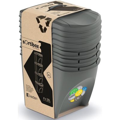 8. Mülltonnen 25 l Sortibox Set 4-teilig Graustein