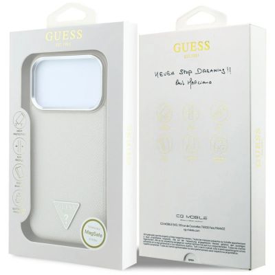 8. Guess MagSafe-Hülle mit genarbtem Dreieckslogo für iPhone 18 Pro Max / 17 Pro Max – Beige