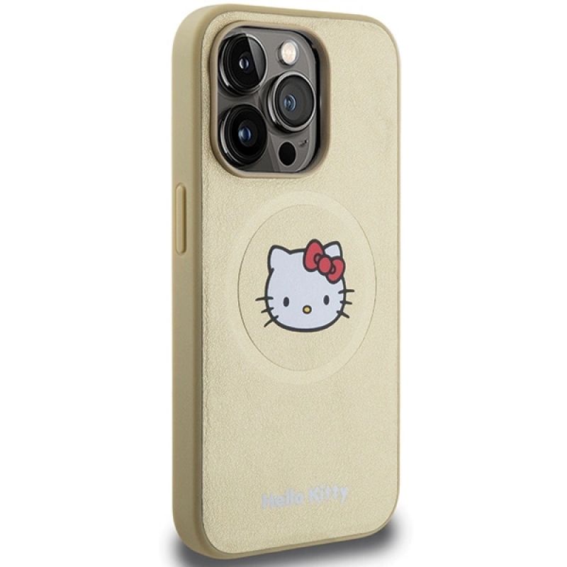4. Hello Kitty Kitty Head MagSafe-Hülle aus Leder für iPhone 15 Pro Max – Gold